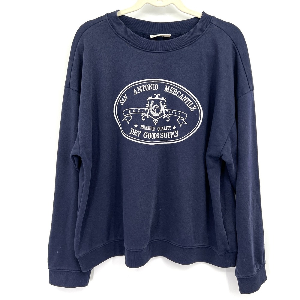 NEW‎ Western crewneck coastal cowgirl retro Collegiate preppy navy blue top  XL